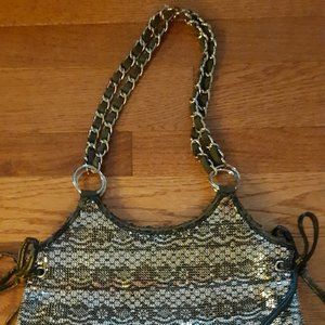 Whiting and Davis Silver and Black Metal Mesh Shoulder Bag - flawed - Craft item